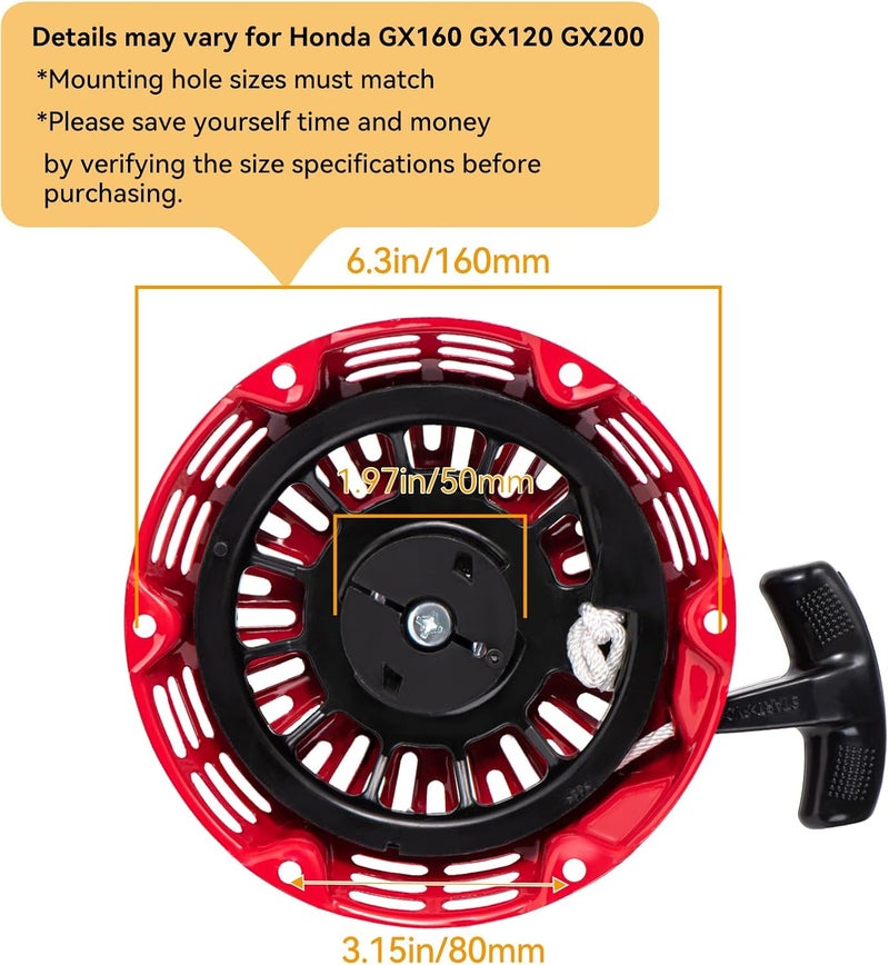 Sofo GX160 Pull Start Assembly - Compatible with Honda GX120,GX200,5.5HP,6.5HP Engine - w/Recoil Starter Rope,Handle Replace#28400-Z4M-306ZB,27400-Z1T-702 (Curved Steel Rod Pawls) - Image 5